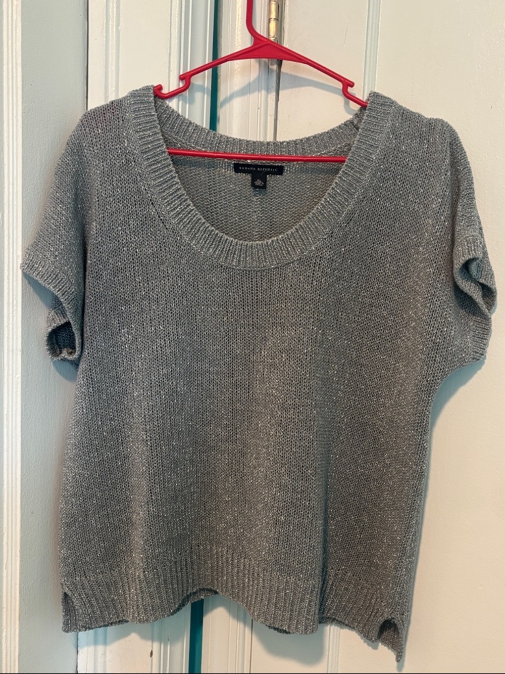 Banana Republic Silver Scoop Neck Short Sleeve Knit